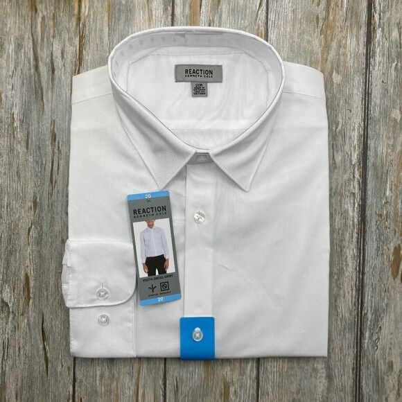 Boys Kenneth Cole Reaction White Long Sleeve Button Front Dress Shirt Size 20 - Picture 1 of 8